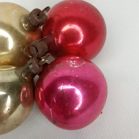 MCM Christmas Ornament Set Of 4 Feather Tree Gold & Pink Glass Shiny Brite 1950s - Picture 9 of 9